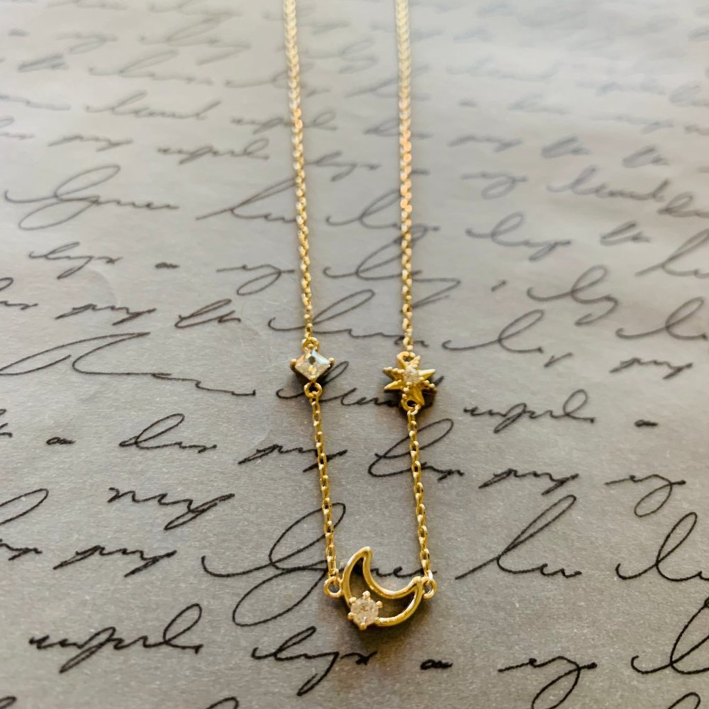 Celestial CZ Stone, star and moon necklace -NWOT